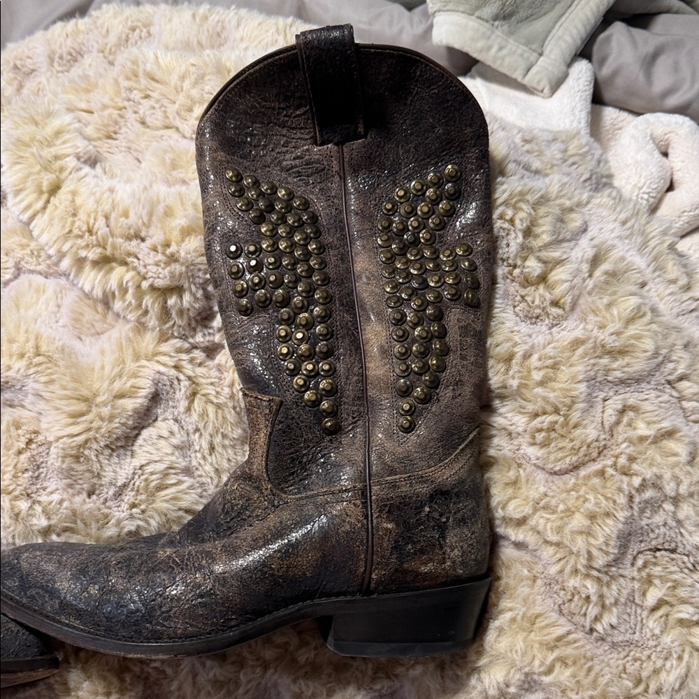 Frye Brown Leather Studded Western Boot